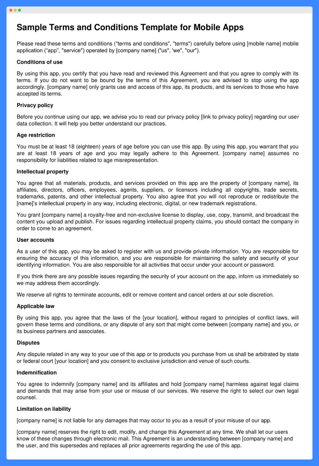 Terms And Conditions For Mobile Apps Free Template 