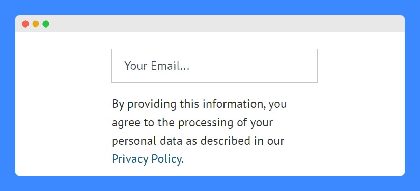 Example of privacy policy consent when signing up for a newsletter
