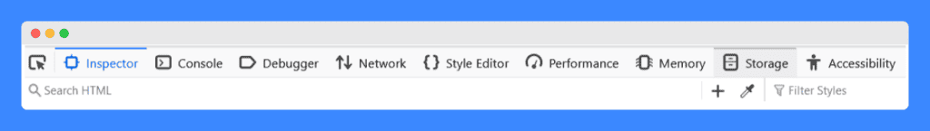 The toolbar of a web browser's developer tools, displaying various options such as Inspector, Console, Debugger, Network, Style Editor, Performance, Memory, Storage, and Accessibility.